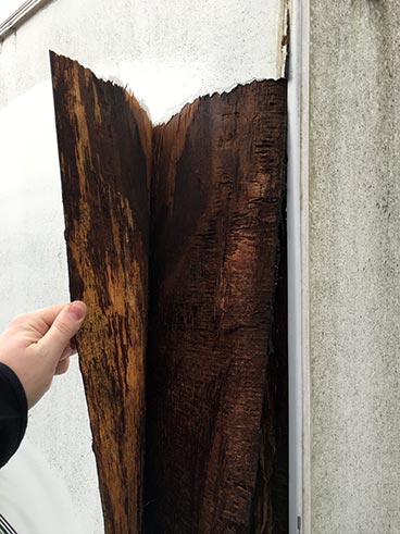 Fiberglass peeled to reveal rot